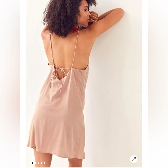 NWT Urban Outfitters Satin Tie Back Slip Dress Bronze Size Small - Picture 4 of 16